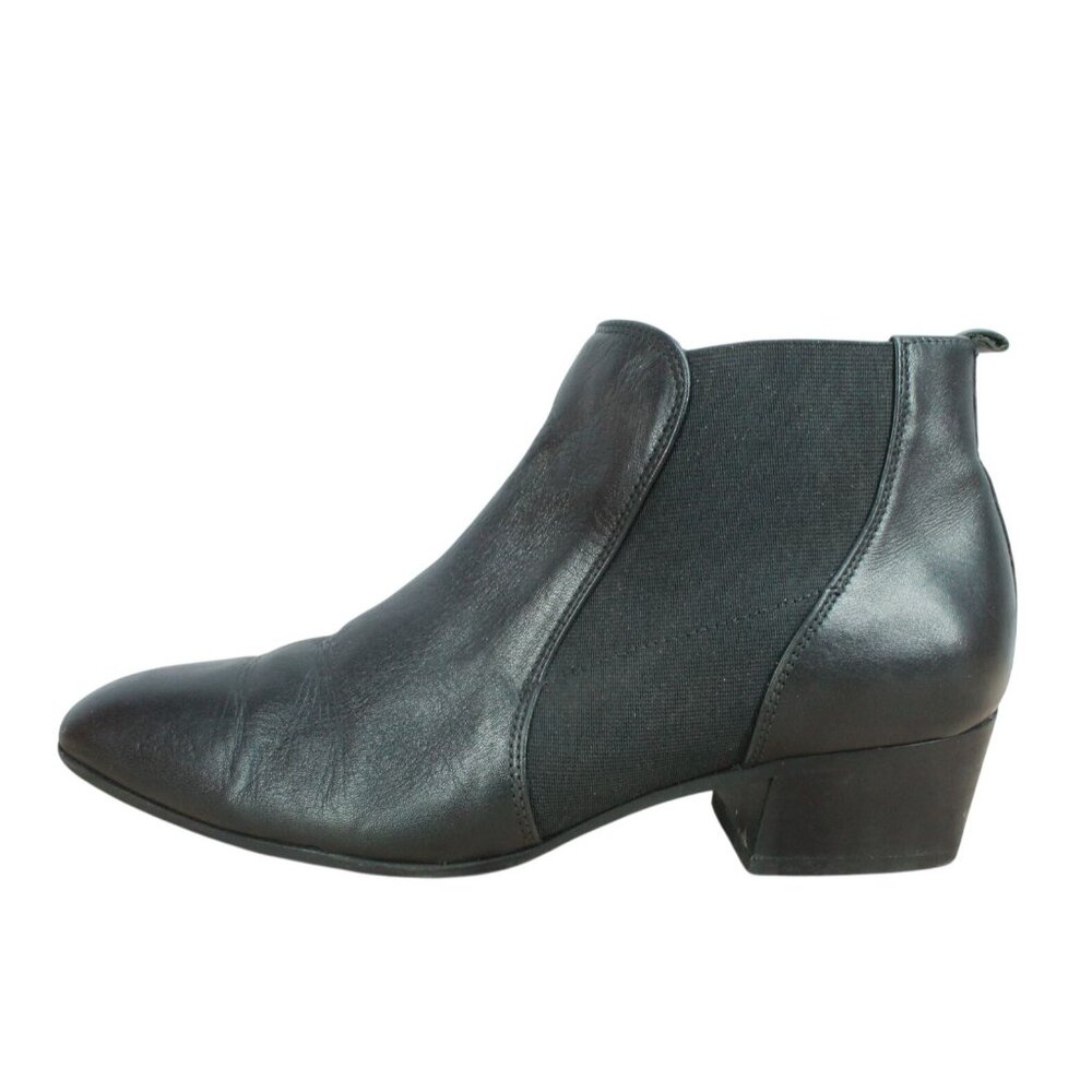 Aquatalia Black Leather Pointed-Toe Low Block Heel Ankle Boots Womens Sz 8 Sleek